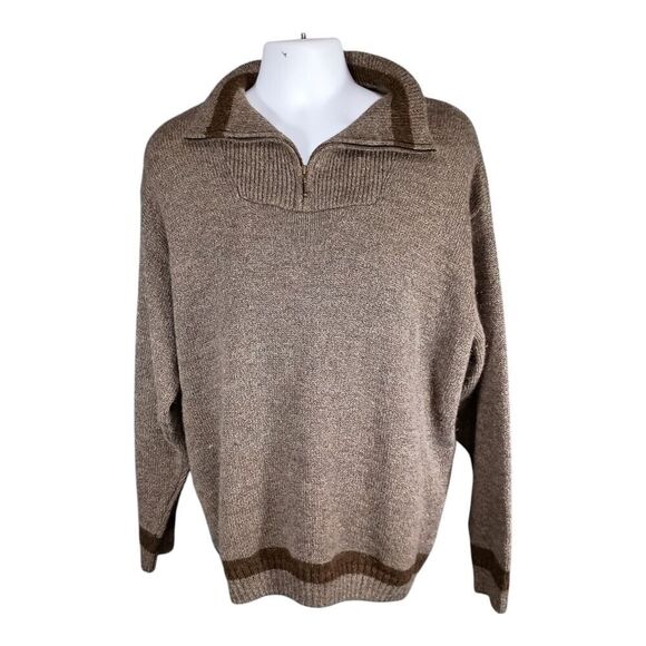 Thomas Keeling Alpaca Wool Sweater Pullover 1/4 Zip Brown Men's XL - Picture 3 of 8